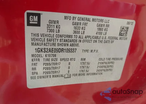 2013 GMC Yukon Sle from USA, damaged, VIN 1GKS2AE09DR109337
